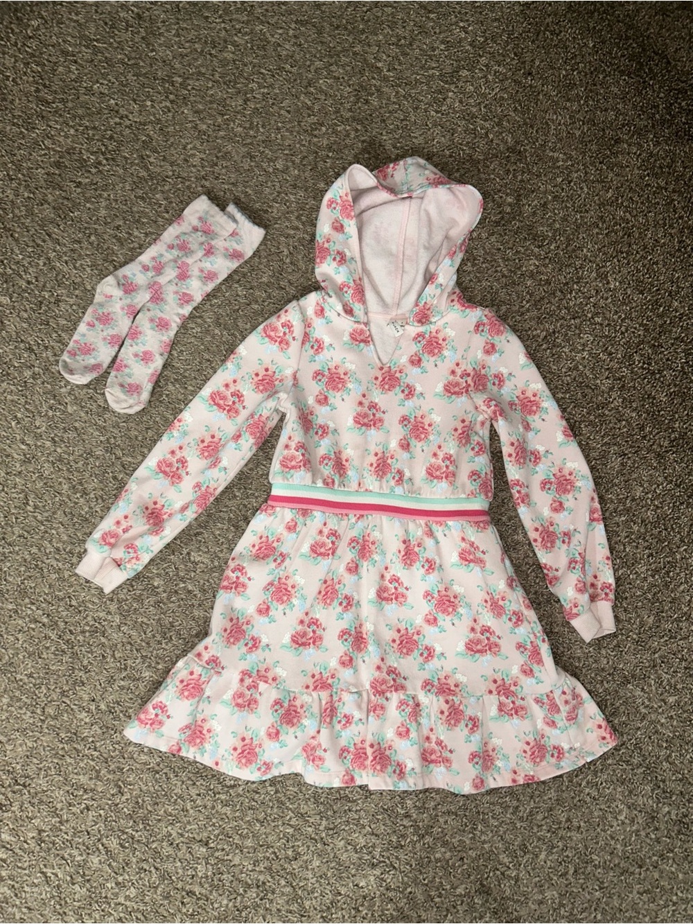 Girls Janie and Jack Floral Long Sleeve Hooded Dress size 7